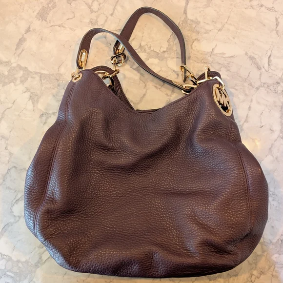 Michael Kors Plum Fulton Large Leather Hobo Bag with Gold Accents - Picture 2 of 10